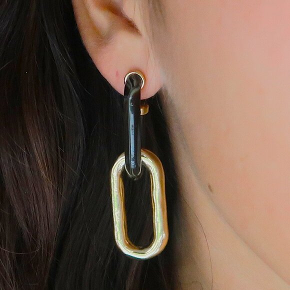 gold and black chain links j crew dangle earrings for work business school - Picture 1 of 3